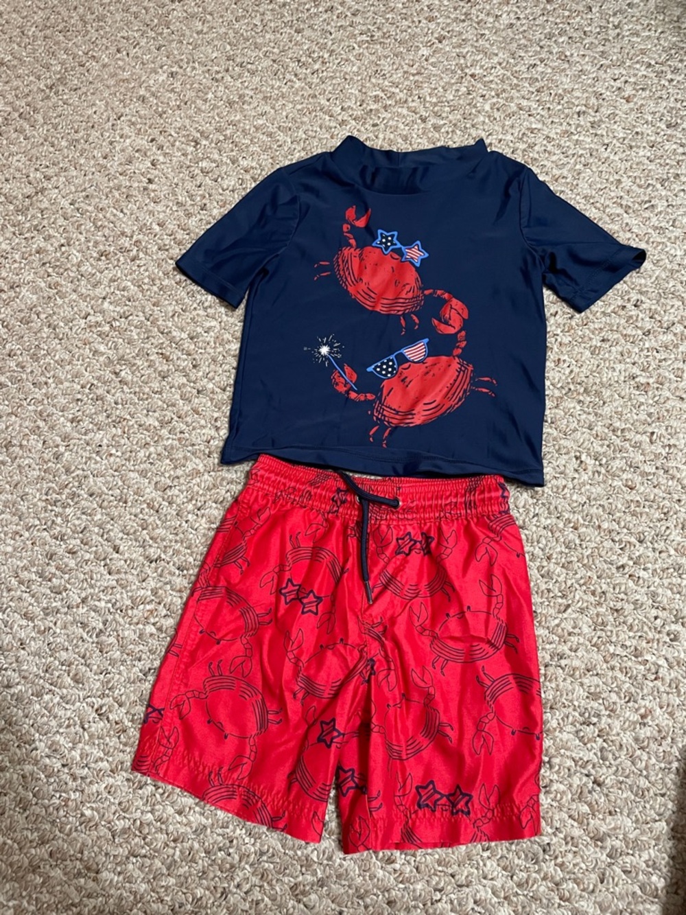 Carter's Navy & Red Crab Swim Set